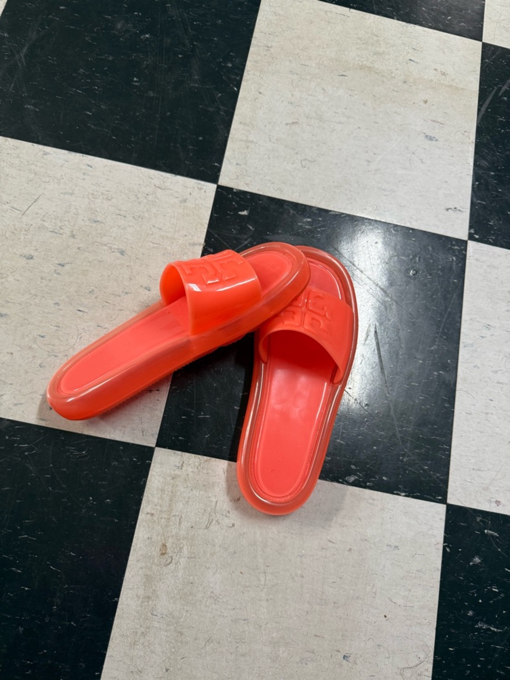 Tory Burch Bright Coral Logo Jelly Slides - Picture 3 of 3